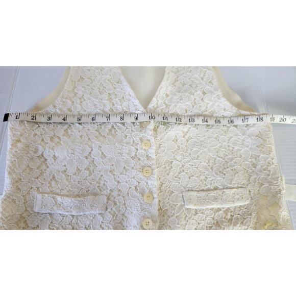AKF New York VTG 90s Boho Retro Lace Pattern Cream Button Vest Womens Size Small - Picture 4 of 7